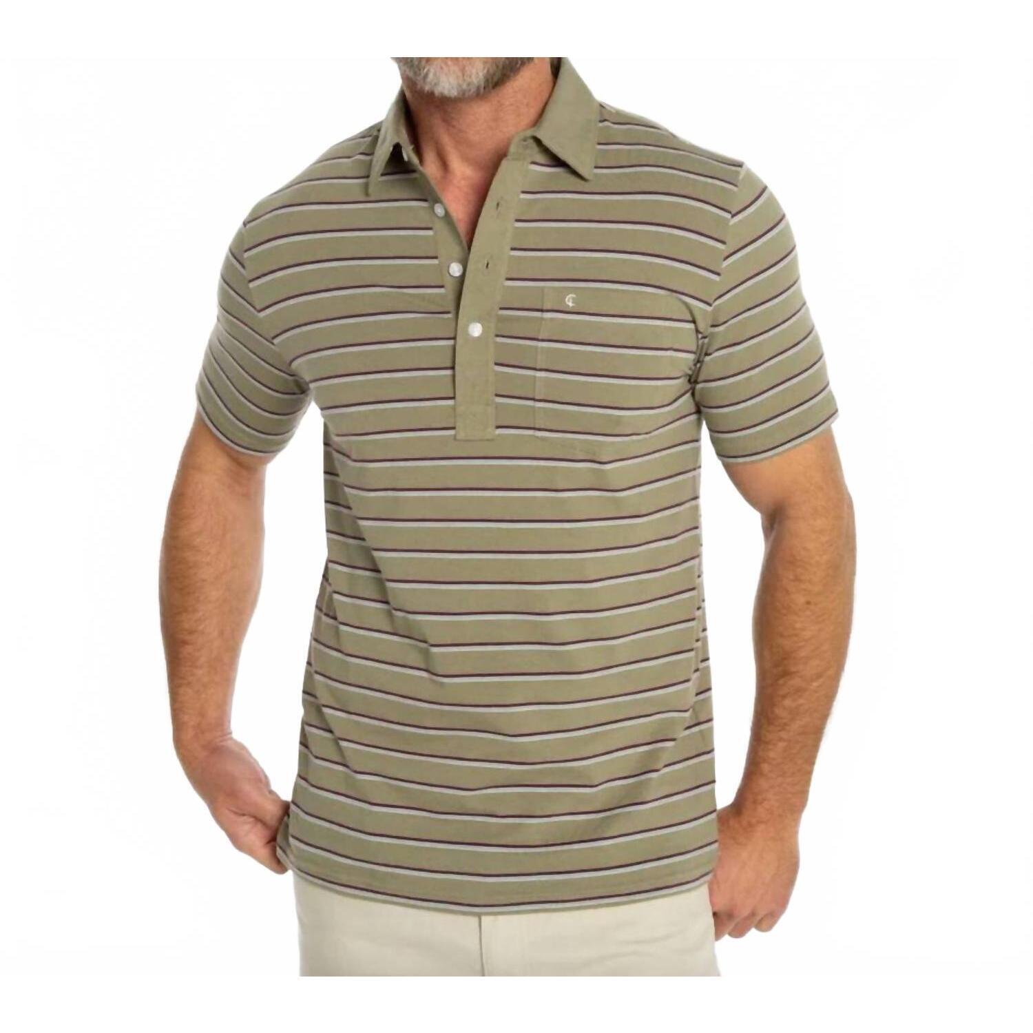 New Criquet Terry Cloth Polo In Dean Stripe - Olive